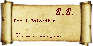 Berki Balabán névjegykártya